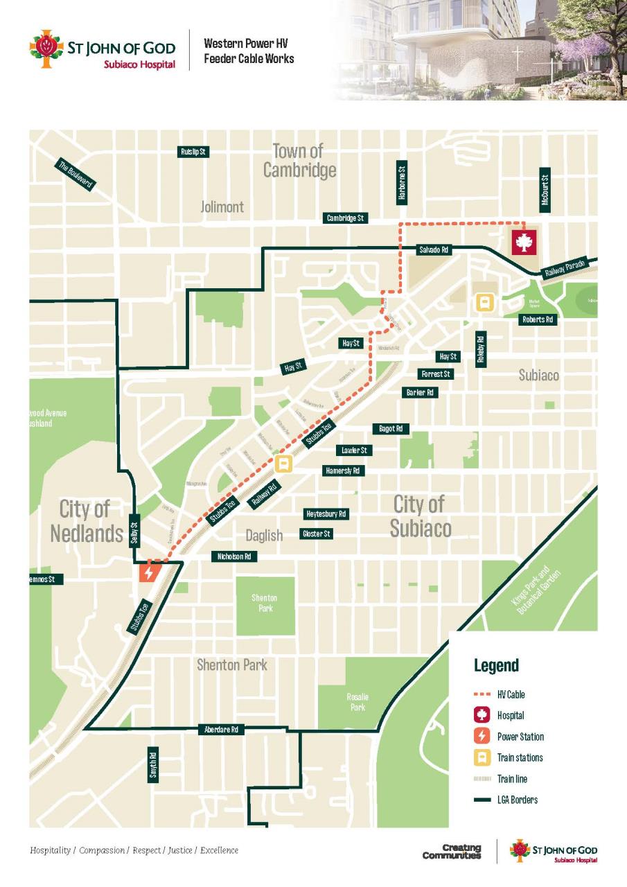 St John of God Hospital Subiaco | Western Power HV Feeder Cable Works map