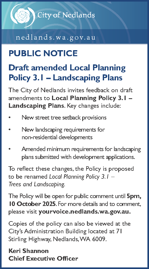 Public Notice Landscaping Plans - Post Newspaper 30 Aug 2025